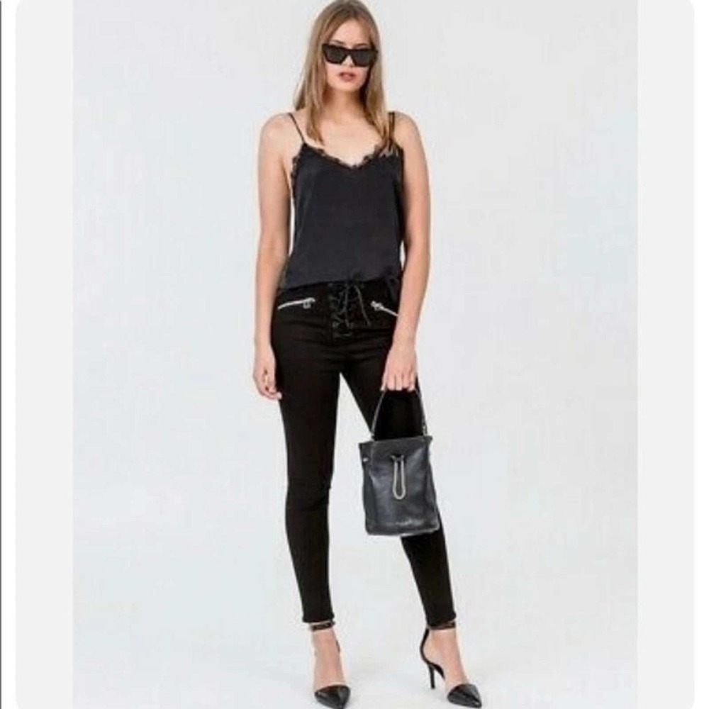 Rag & Bone Women's Black High Rise Gia Lace Up Zipper Skinny Jeans Size 25